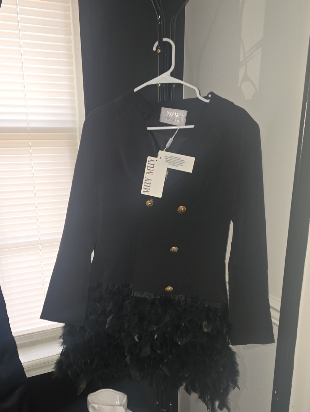 Milly Black Feather-Hem Double-Breasted Blazer